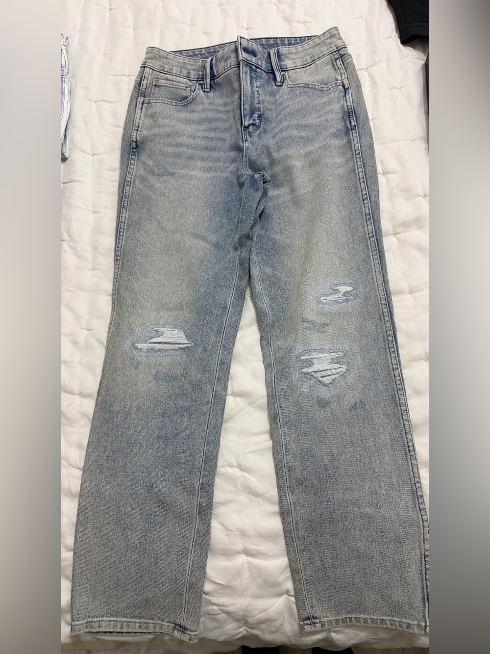 White House Black Market Light Blue Straight Leg Jeans with Knee Distressing
